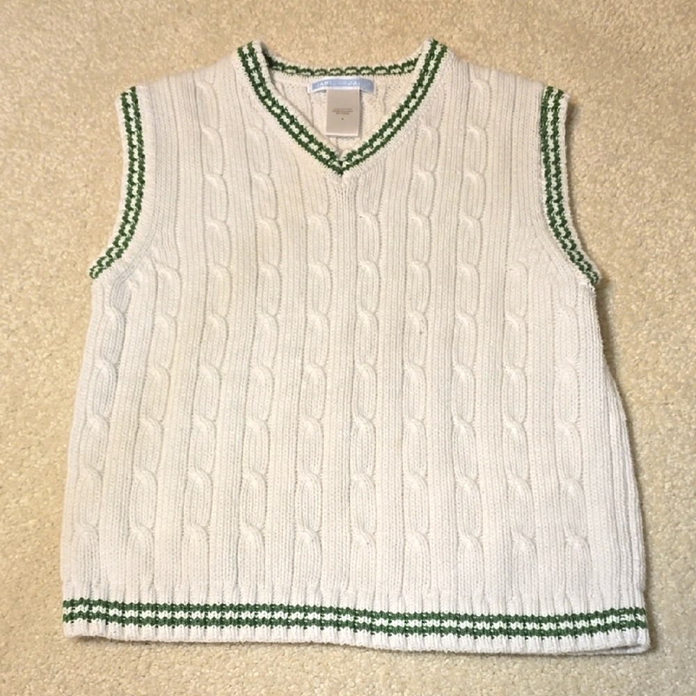 Janie & Jack White and Green Cable Knit Sweater Vest Size 5